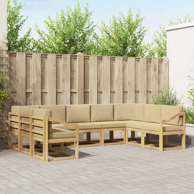 vidaXL Buiten bankenset 9 st 9-zits Wit en Beige