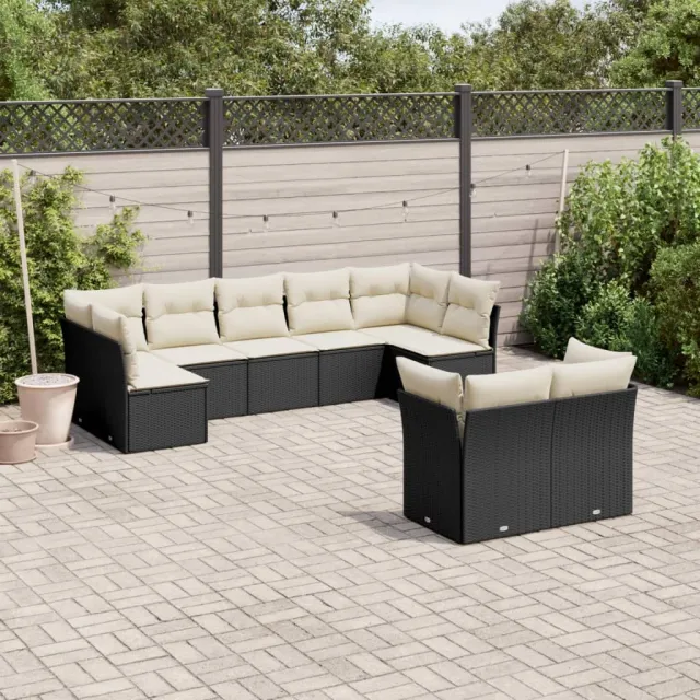 vidaXL 9-delige Loungeset met kussens poly rattan zwart, foto 2