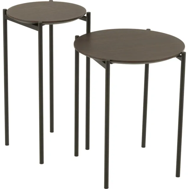 J-Line bijzettafel Rond - hout/metaal - donkerbruin - set van 2