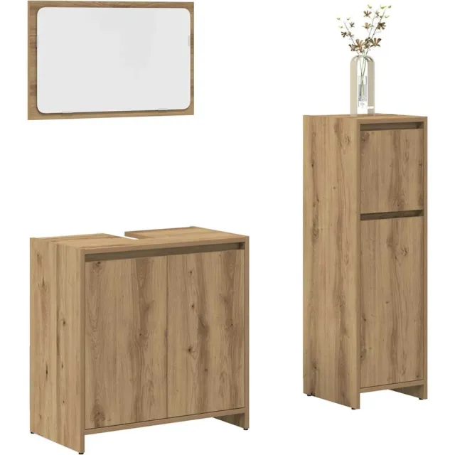 vidaXL 3-delige Badkamermeubelset bewerkt hout artisanaal eikenkleur Bruin