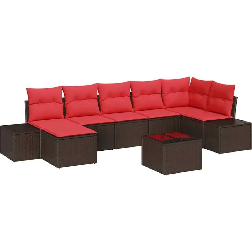 vidaXL Tuin Sofa Set 7 st Bruin en Rood poly rattan, foto 4