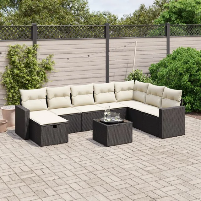 vidaXL 9-delige Loungeset met kussens poly rattan zwart, foto 2