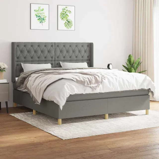 vidaXL Boxspring met matras stof donkergrijs 160x200 cm grijs