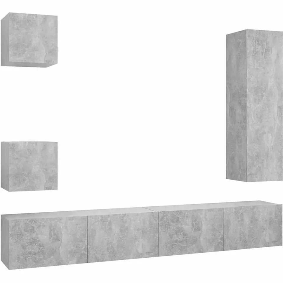 vidaXL 5-delige Tv-meubelset bewerkt hout betongrijs
