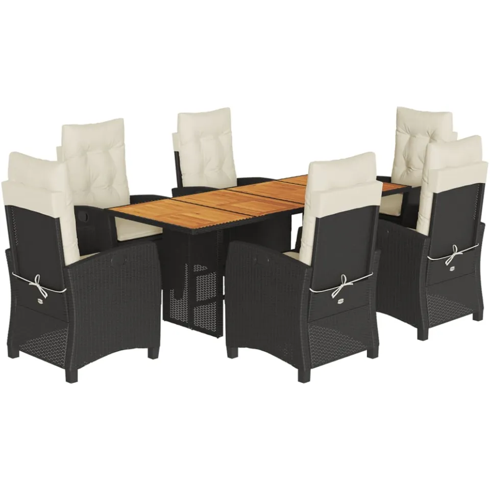 vidaXL 7-delige Tuinset met kussens poly rattan zwart