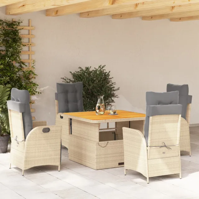 vidaXL 5-delige Tuinset met kussens poly rattan beige