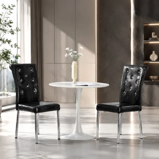 Welltin Eetkamerstoelen - Set Van 2 - Gestoffeerde eetkamerstoel - Eetkamerstoel - Eettafelstoel - Eetkamerstoelen - Stoel - Retro stijl - Zwart，zilver