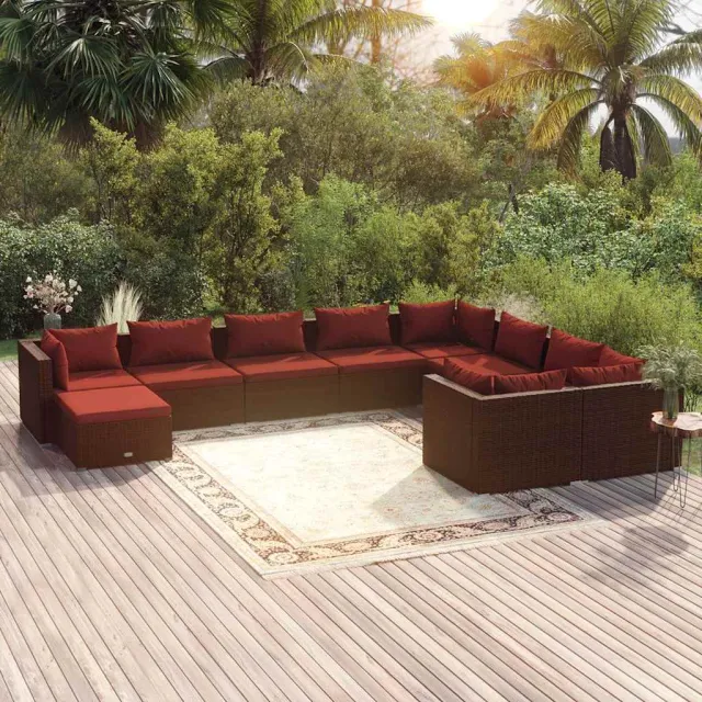 vidaXL 10-delige Loungeset met kussens poly rattan bruin, foto 2