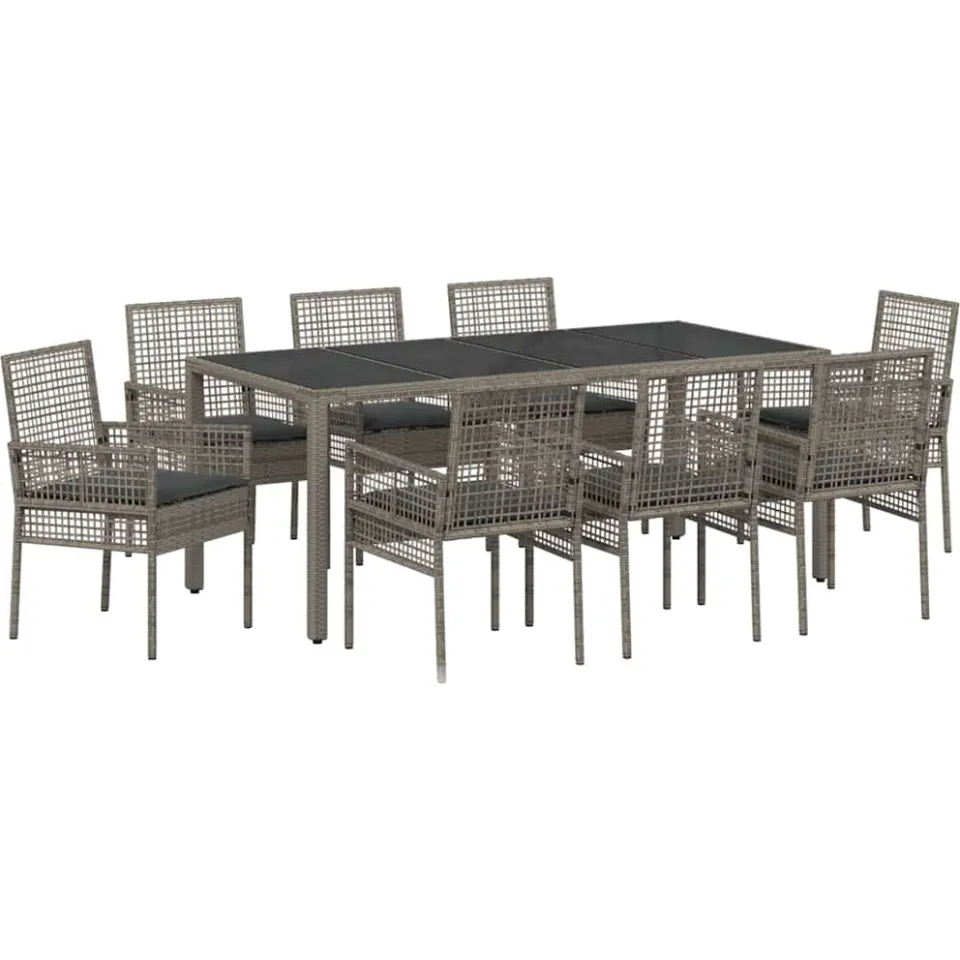 vidaXL Tuin eettafelset 9 st Grijs poly rattan