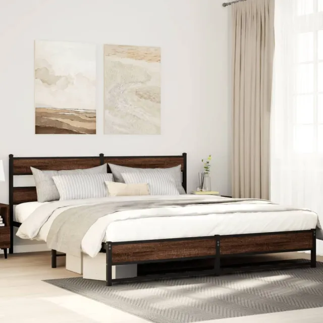vidaXL Bedframe zonder matras metaal bruin eikenkleurig 200x200 cm
