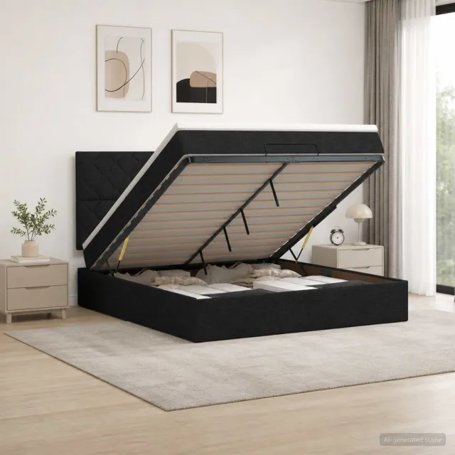 vidaXL Ottoman bed met matras met hoofdeinde Zwart 160 x 200 cm Stof