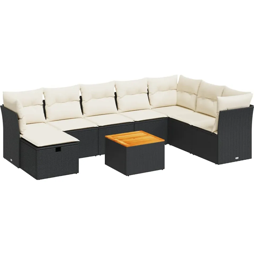 vidaXL 9-delige Loungeset met kussens poly rattan zwart, foto 3