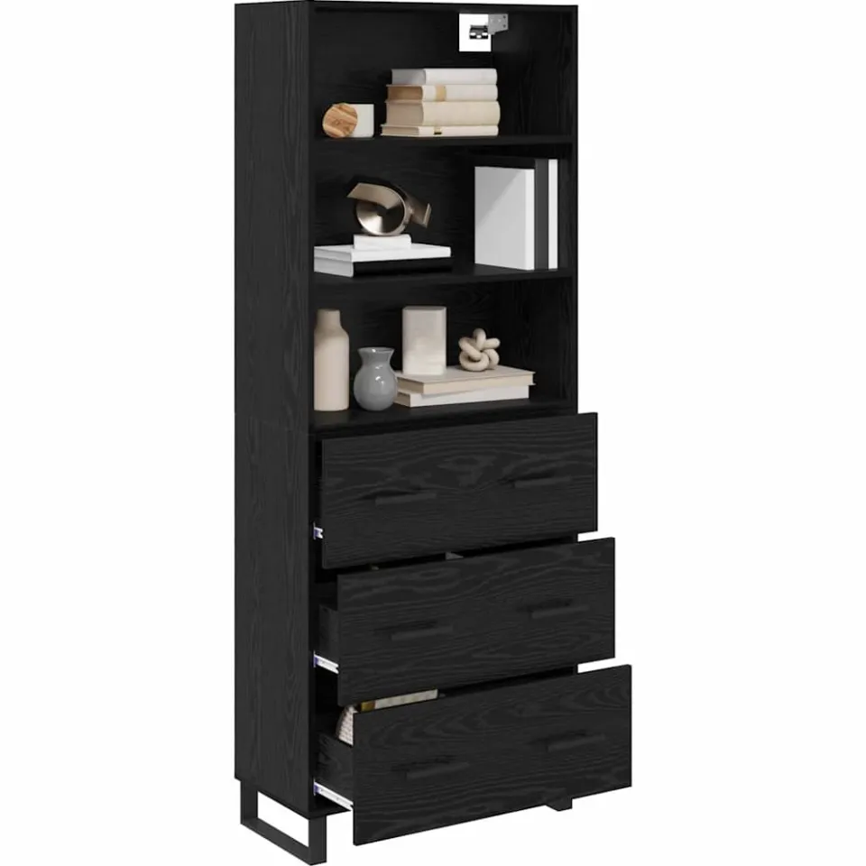 vidaXL Hoge kast 2 st Zwart Eiken 69,5 x 34 x 180 cm