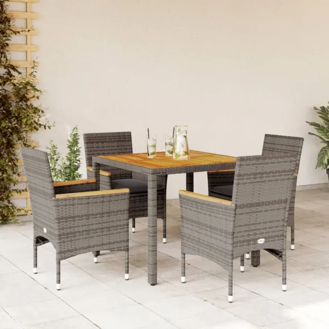vidaXL 5-delige Tuinset met kussens poly rattan en acaciahout grijs, foto 2