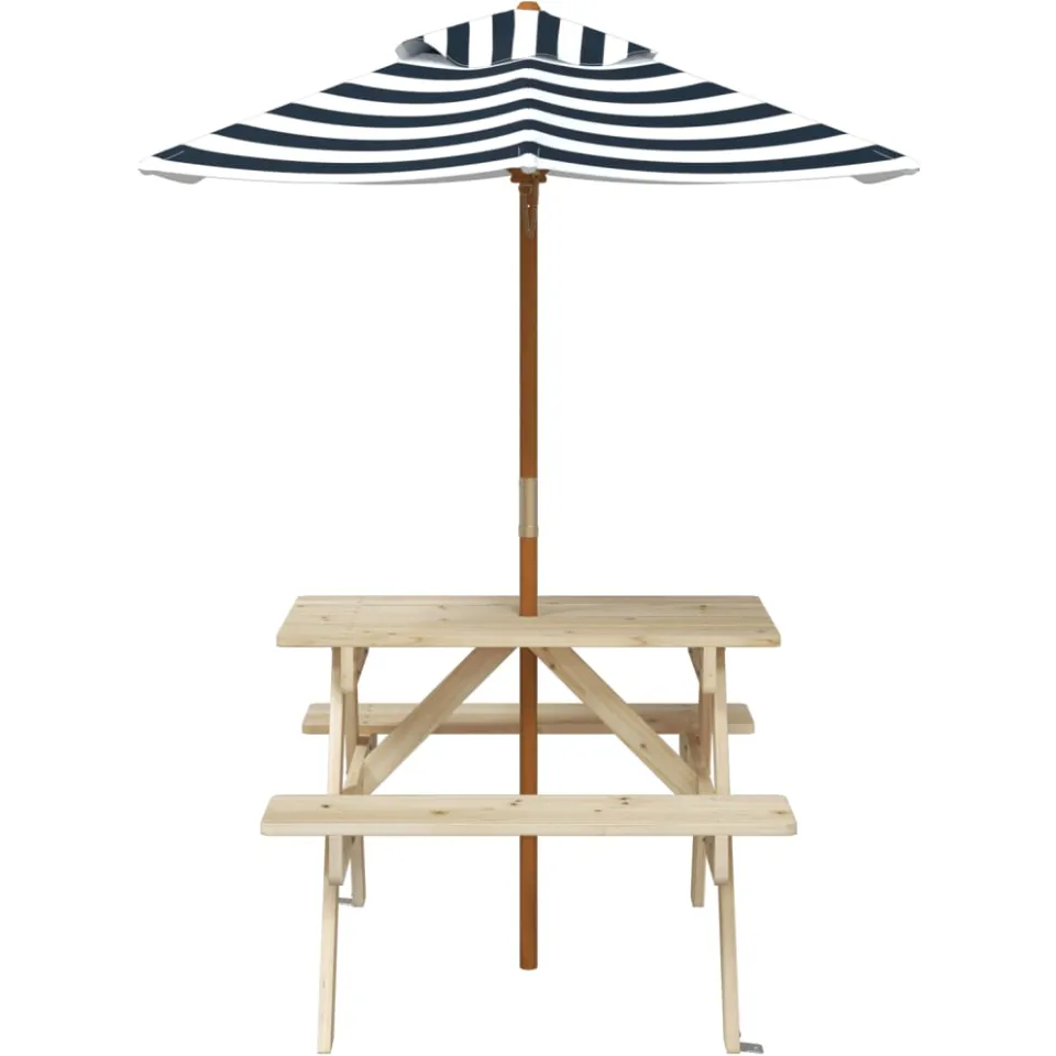 vidaXL Picknicktafel voor 4 kinderen met parasol massief vurenhout Bruin