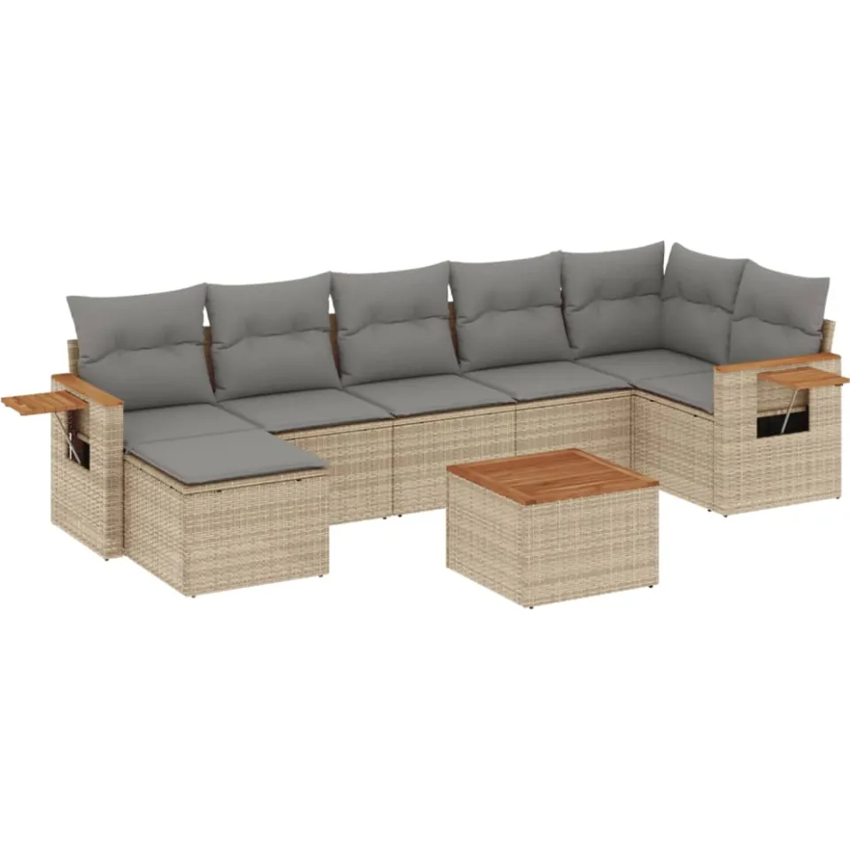 vidaXL 8-delige Loungeset met kussens poly rattan beige