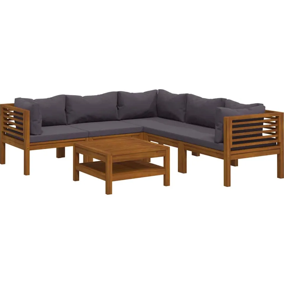 vidaXL 6-delige Loungeset met kussens massief acaciahout grijs, foto 4