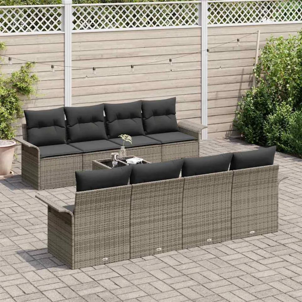 vidaXL Tuin Sofa Set 9 st Grijs poly rattan, foto 3