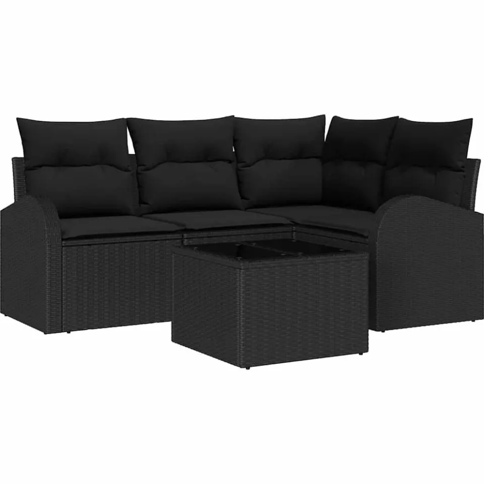 vidaXL Tuinbankenset 5 st Zwart poly rattan