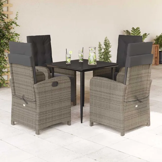 vidaXL 5-delige Tuinset met kussens poly rattan grijs, foto 2