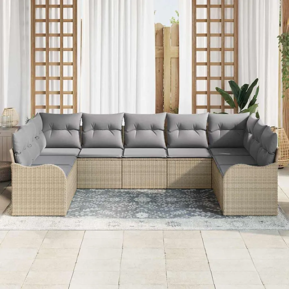vidaXL Tuin Sofa Set 9 st beige en lichtgrijs poly rattan, foto 3