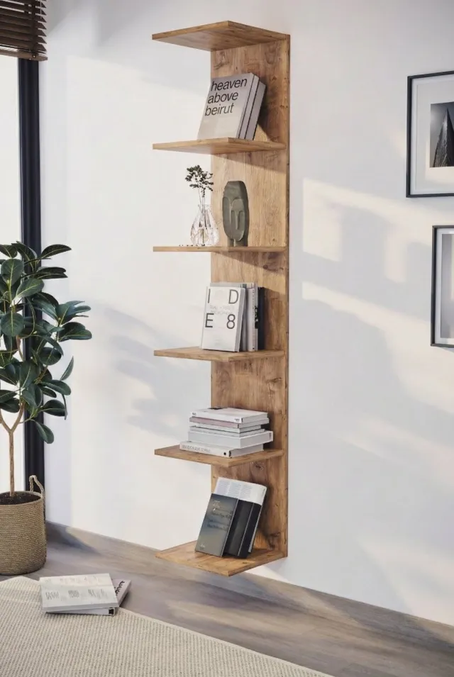 nordiva Vertica - Boekenkast - Wandplank - Pijnboom - 180x34x30 cm