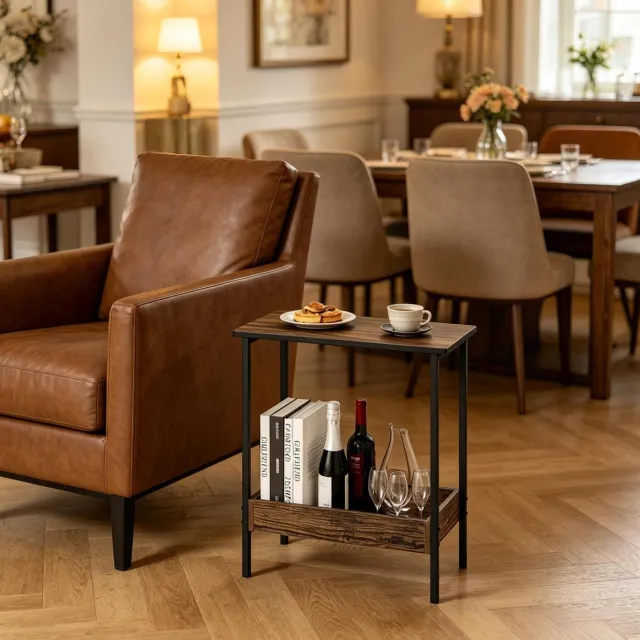 MODENUIT Bijzettafel - Twee Open Planken Met Opstaande Rand - Voor Hal - Hout En Metaal - Zwart Zwart,Donker eiken
