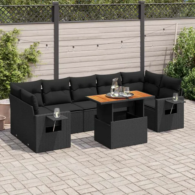 vidaXL 8-delige Loungeset met kussens poly rattan zwart, foto 2