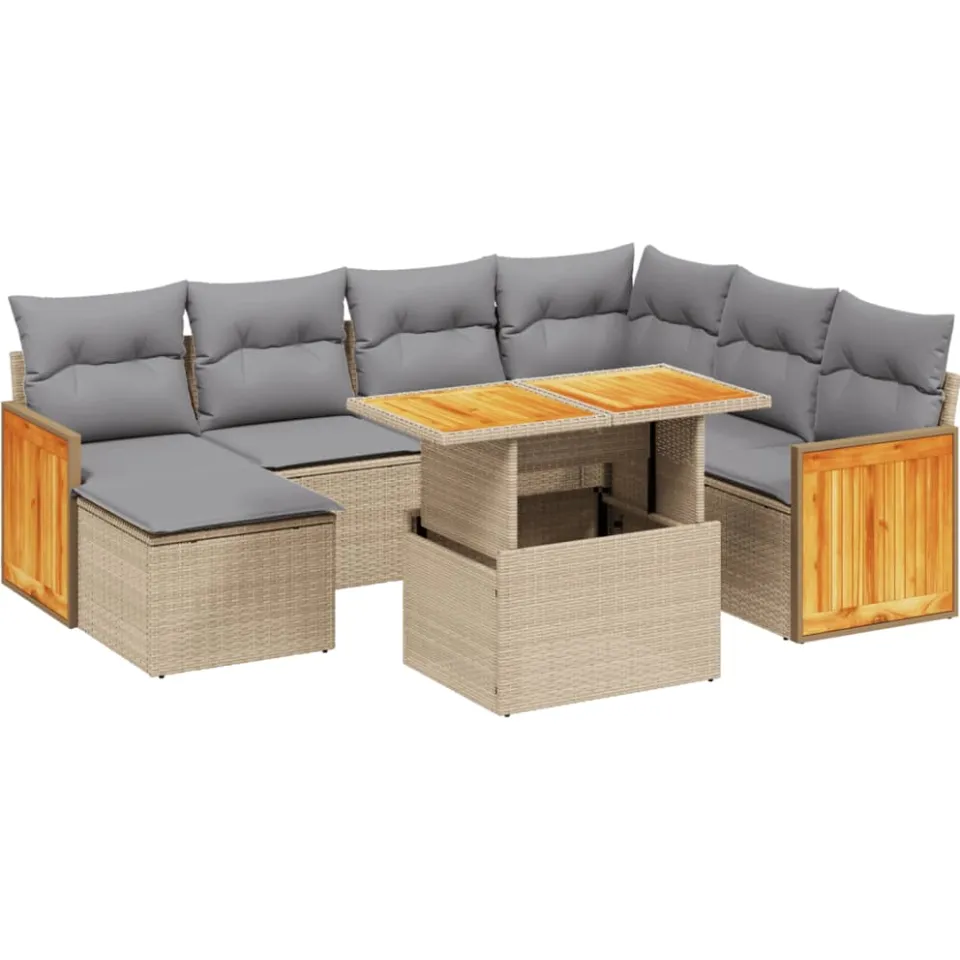 vidaXL 8-delige Loungeset met kussens poly rattan beige, foto 3