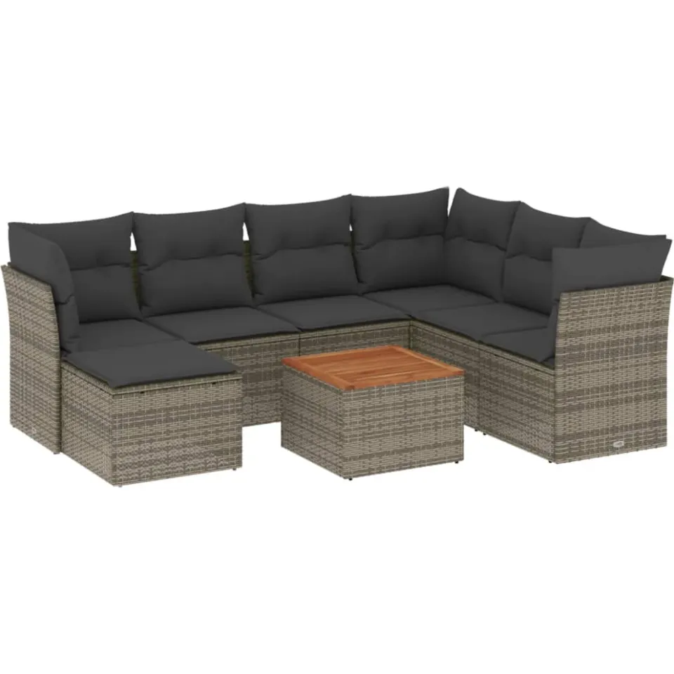 vidaXL 8-delige Loungeset met kussens poly rattan grijs