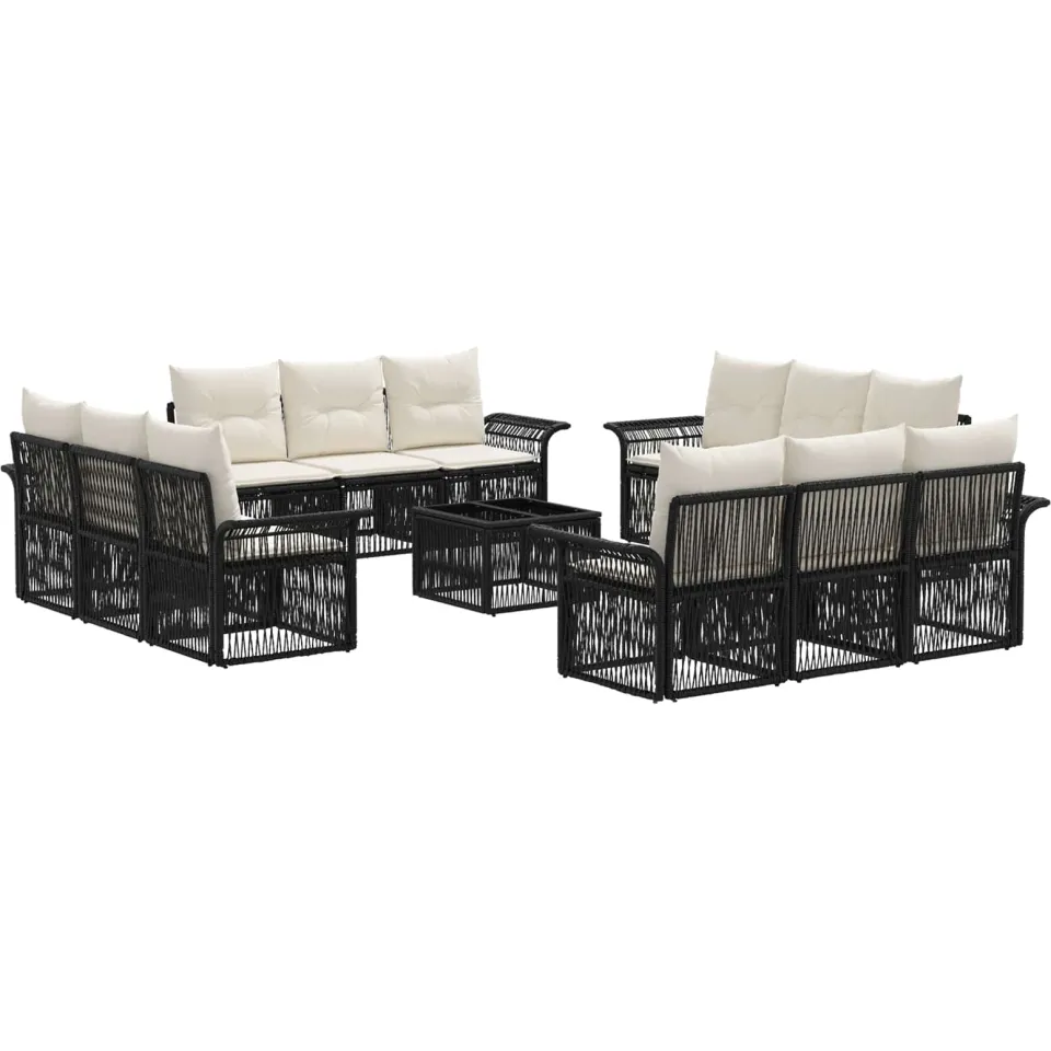 vidaXL Tuinbankenset 13 st Zwart poly rattan, foto 3