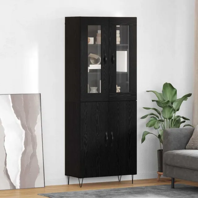 vidaXL Hoge kast Wit en Zwart Eiken 69,5 x 34 x 180 cm Bewerkt hout, foto 2
