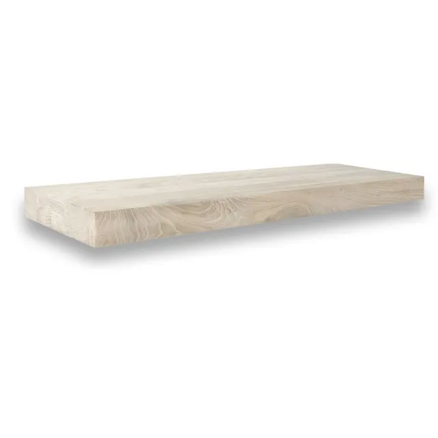 WOODBROTHERS Zwevende wandplank 120 x 20 cm eiken recht - Wandplank - Wandplank hout - Fotoplank - Boomstam plank - Muurplank - Muurplank zwevend Onbehandeld eiken | Naturel