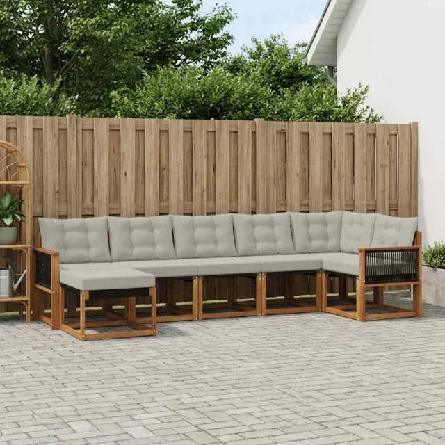 vidaXL Buiten bankenset 7 st 7-zits Naturel en lichtgrijs