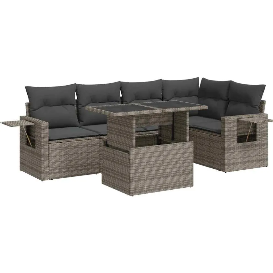 vidaXL 6-delige Loungeset met kussens poly rattan grijs, foto 3