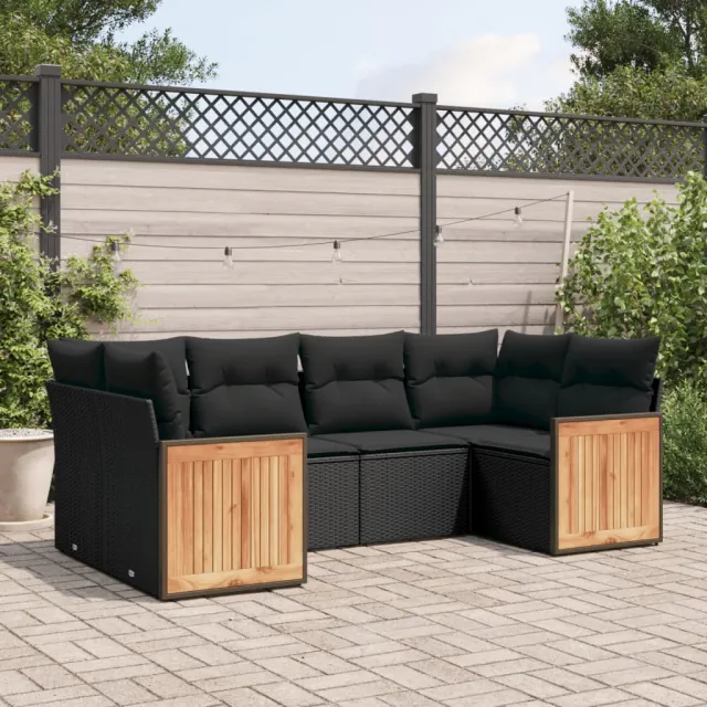 vidaXL 6-delige Loungeset met kussens poly rattan zwart, foto 2