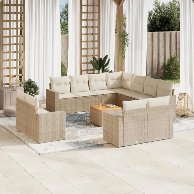 vidaXL 12-delige Loungeset met kussens poly rattan beige, foto 2