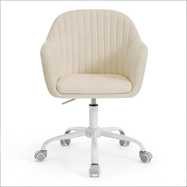 Ropilly Ergonomische draaistoel - Comfortabele werkplek voor thuis en kantoor - Crèmewitte fluwelen bureaustoel - In hoogte verstelbaar metalen onderstel - Crèmewit Cream White