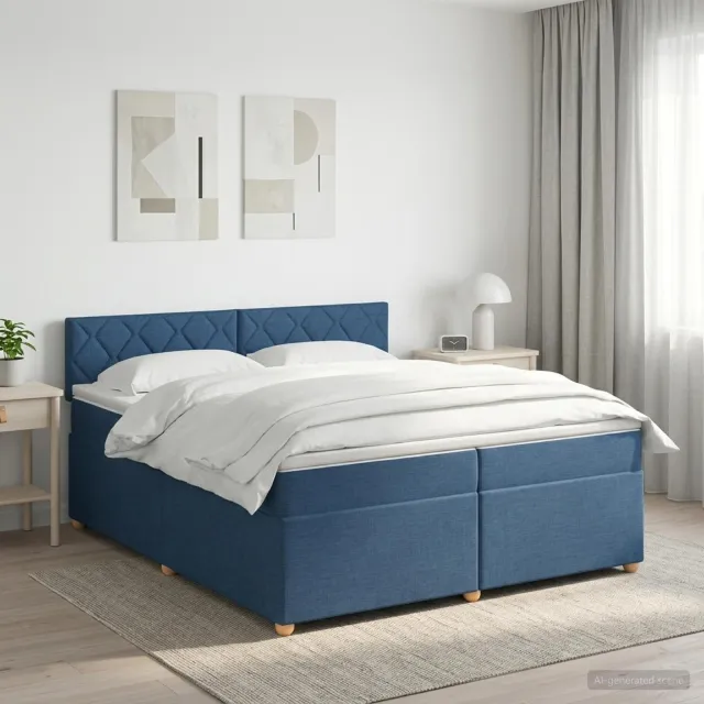vidaXL Boxspringbed met matras met hoofdeinde Blauw 200 x 200 cm Stof