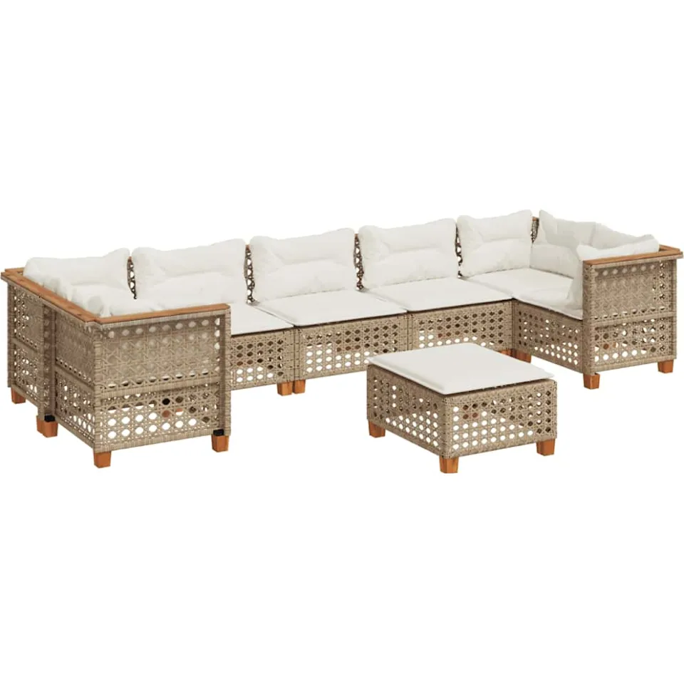 vidaXL 8-delige Loungeset met kussens poly rattan beige, foto 3