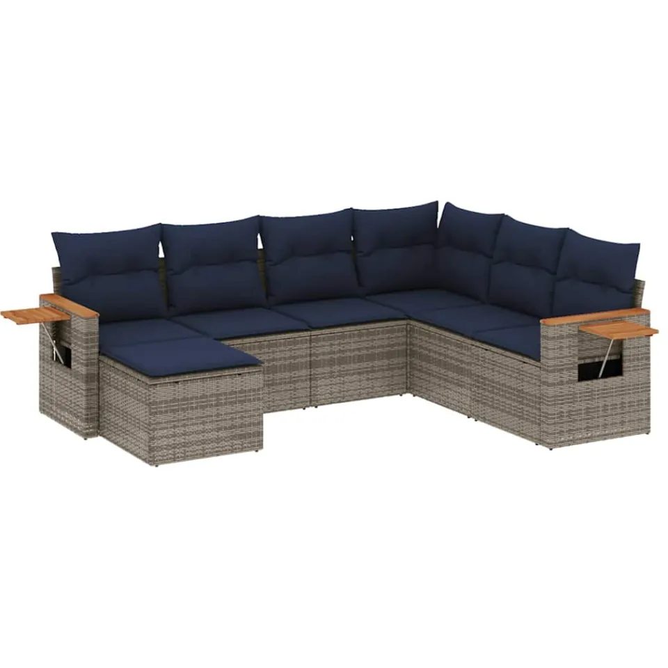 vidaXL 7-delige Loungeset met kussens poly rattan grijs, foto 3