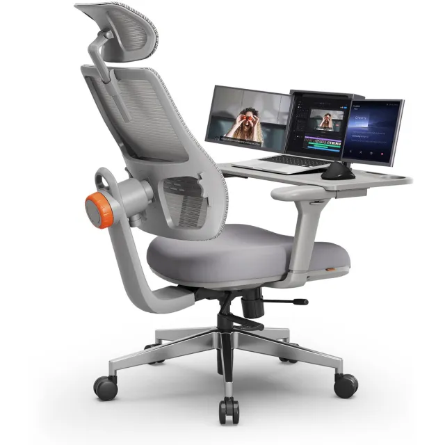 Newtral Ergonomische Bureaustoel met Afneembaar Bureau - Adaptieve Lendensteun - 3D-verstelbare Armleuningen- 96°-126° Kantelfunctie - Hoofdsteun- Verstelling van de zitdiepte grijs