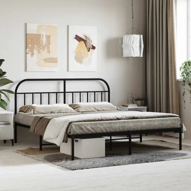 vidaXL Bedframe met hoofdbord metaal zwart 180x200 cm