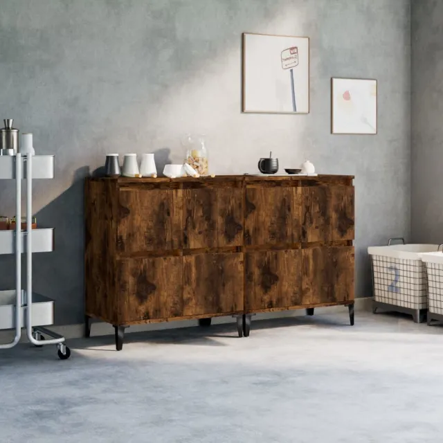 vidaXL Dressoirs 2 st 60x35x70 cm bewerkt hout gerookt eikenkleurig, foto 2