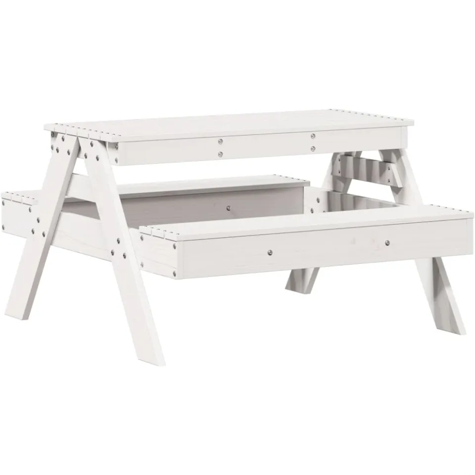vidaXL Picknicktafel voor kinderen 88x97x52 cm massief grenenhout wit, foto 4