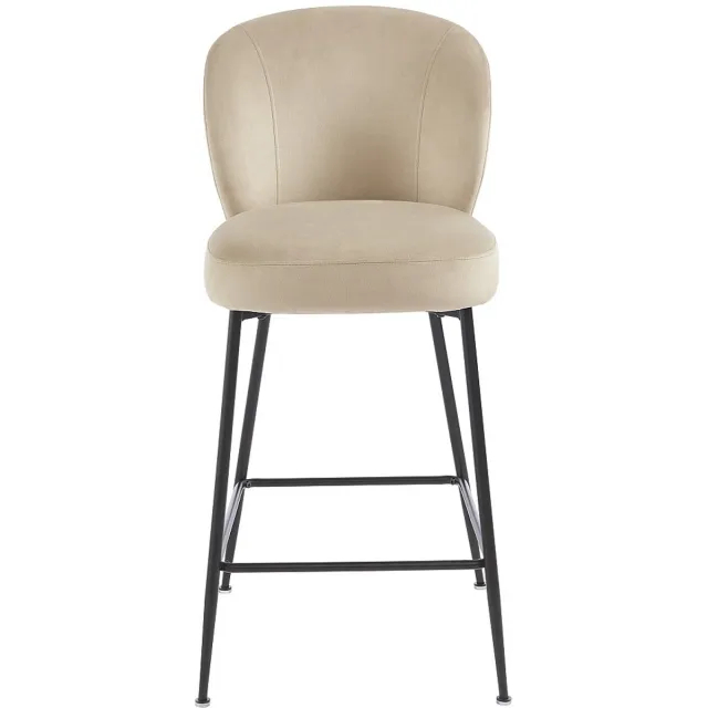 Vente-unique Set van 2 barkrukken van fluweel en zwart metaal - Beige - POLPONA
