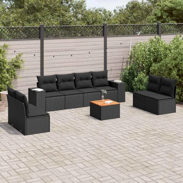 vidaXL 9-delige Loungeset met kussens poly rattan zwart, foto 2