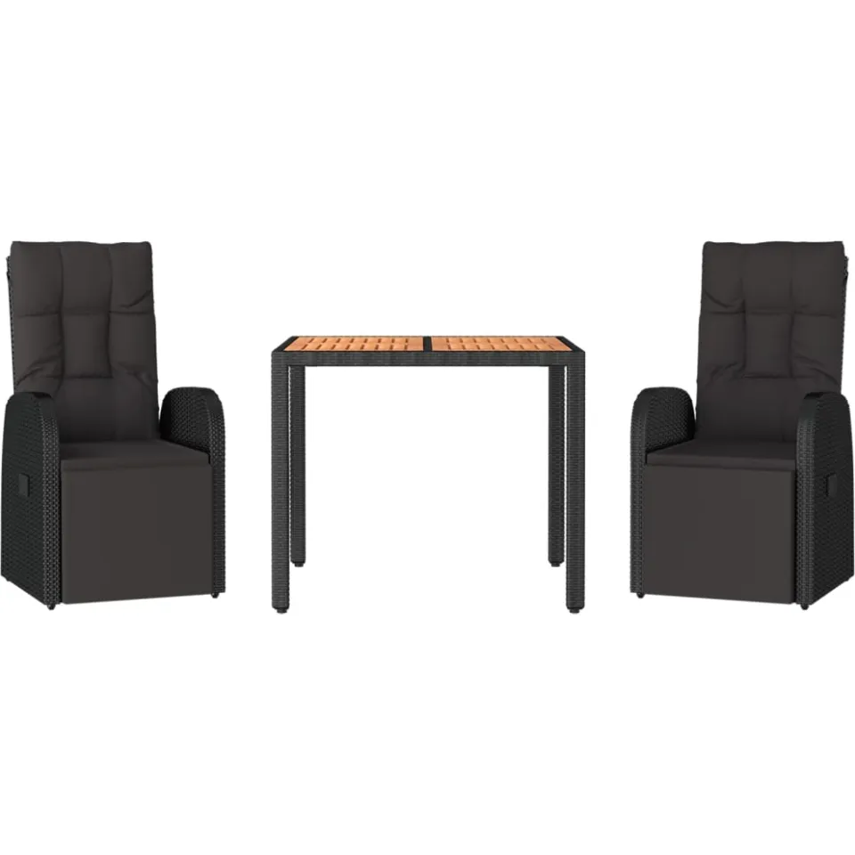 vidaXL 3-delige Tuinset poly rattan en massief acaciahout zwart