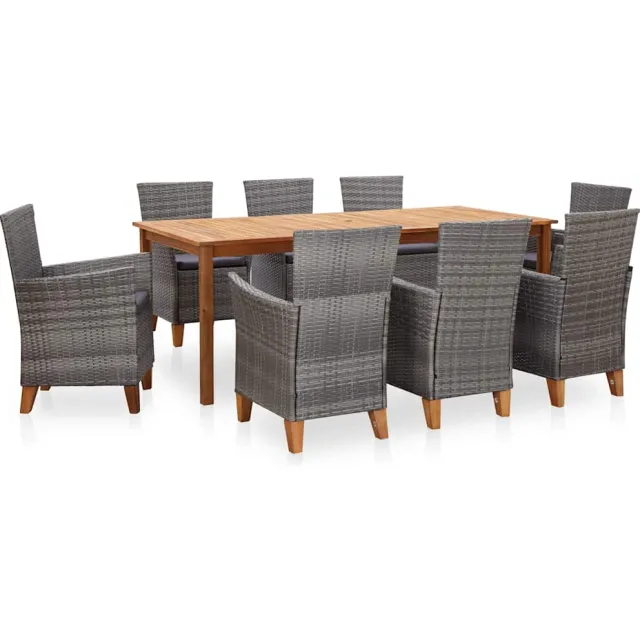 vidaXL 9-delige Eethoek poly rattan en massief acaciahout grijs