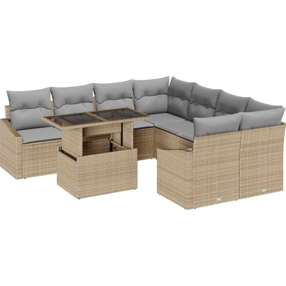 vidaXL Tuin Sofa Set 9 st Beige poly rattan